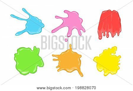 Set of colorful bright vector glossy liquid slime or paint stains isolated on white background