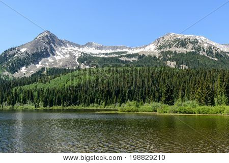 Colorado Rocky Mountain Scenic Beauty - Snow Capped Mountains With a Mountain Lake