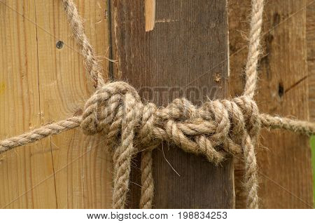 Rope tied a tight knot.And it is very difficult to untie.
