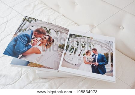 Pages Of Wedding Photobook Or Wedding Album On White Background.