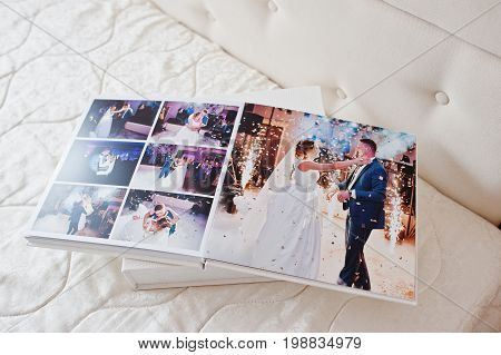 Pages Of Wedding Photobook Or Wedding Album On White Background.