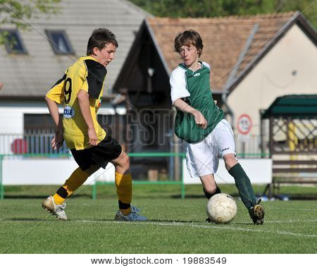 KAPOSVAR ฮังการี - 30 เมษายน: Kerekes (L) และ Grabarics (R) ในการดำเนินการที่จามชาติฮังการี