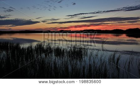 Sunset scene at the west coast of Denmark. Jammerbugten.