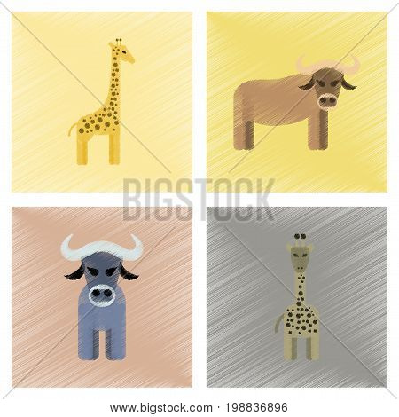 assembly flat shading style icons of giraffe bull