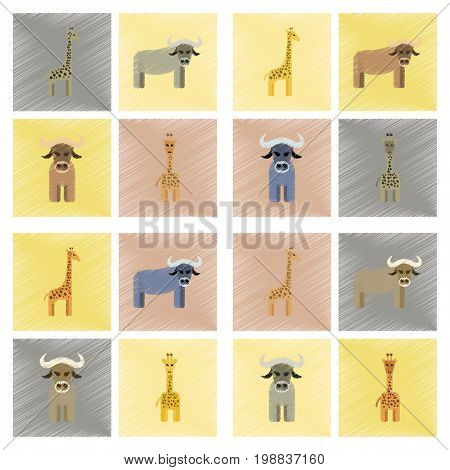 assembly flat shading style icons of giraffe bull