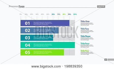 Five horizontal bars chart. Business data. Percentage, graph, column. Creative concept for infographic, templates, presentation, report. Can be used for topics like statistics, research, finance.