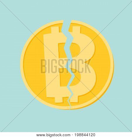 Concept Cryptocurrency Bitcoin divided into Bitcoin and Bitcoin Cash Flat design vector. Money and finance symbol Cryptocurrency. Gold coin with Bitcoin symbol cryptocurrency.