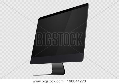 New black realistic 3d computer display isolated on transparent background. Vector realistic empty computer monitor, pc display isolated. Vector illustration of modern flat screen computer monitor