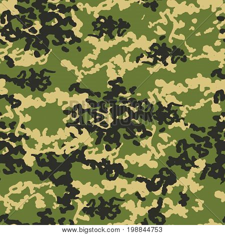 Camouflage pattern background seamless illustration. Military camouflage seamless pattern. Four colors. Woodland style camouflage pattern. Classic clothing style masking camo repeat print.