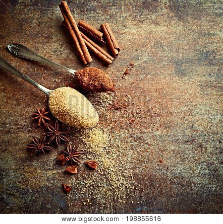 Natural Baking Ingredients; anise, brown sugar, cocoa, cinnamon