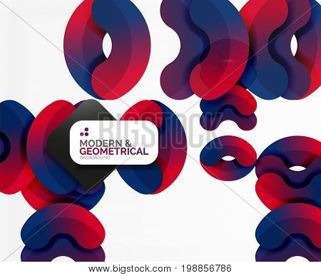 Abstract color geometric round shapes on white - elements with shadow, colorful composition