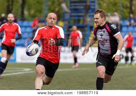 ST. PETERSBURG, RUSSIA - MAY 27, 2017: Match RC Livonia, Latvia vs RC Busly, Belarus during Rugby Europe Sevens Club Champion's Trophy. St. Petersburg hosts the trophy in 2nd time