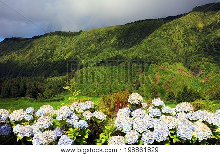 Sete Cidades landscape, Sao Miguel Island, Azores, Europe