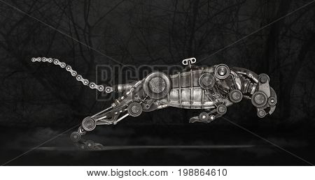 Steampunk style panther. Mechanical animal photo compilation