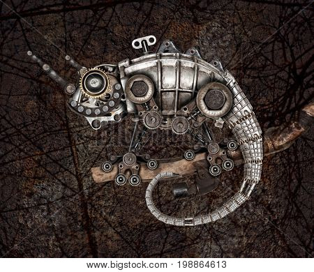 Steampunk style lizard. Mechanical animal photo compilation