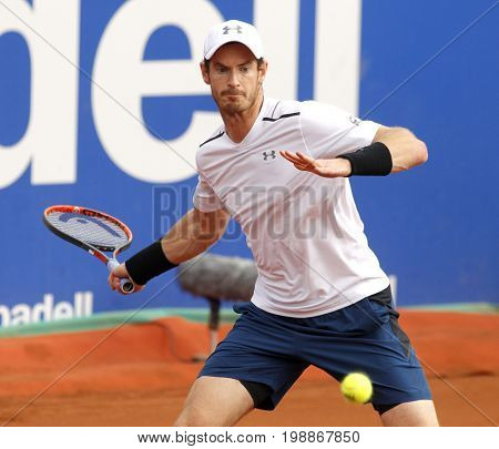 BARCELONA, SPAIN - APRIL, 27: British tennis player Andrew Murray in action during a match of Barcelona tennis tournament Conde de Godo on April 27, 2017 in Barcelona Spain