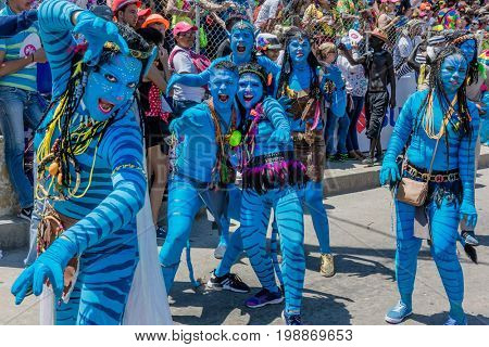 Barranquilla , Colombia  - February 25, 2017 : people participating at the parade of the carnival festival of  Barranquilla Atlantico Colombia