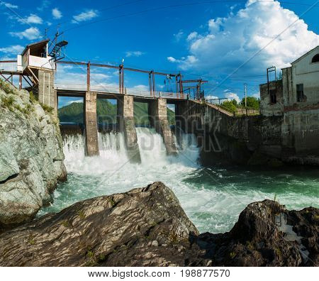 Old Hydro power station in Chemal, Altai,Siberia, Russia. A popular tourist place,