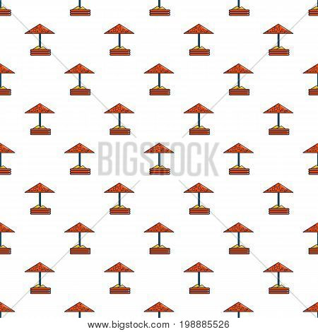 Sandbox with red dotted umbrella nie pattern in cartoon style. Seamless pattern vector illustration