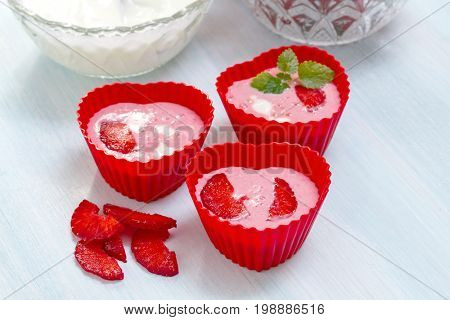 Preparation of ice cream from strawberries and yogurt
