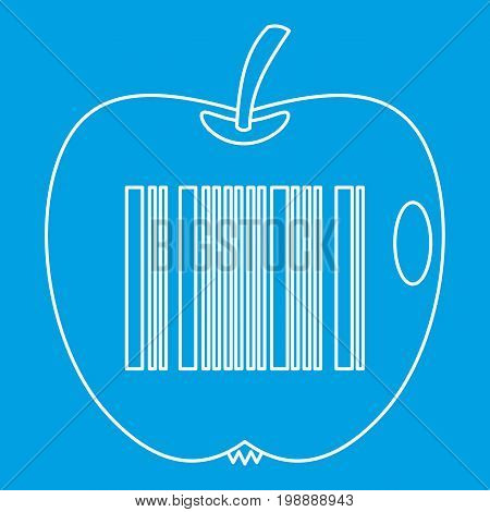 Apple with barcode icon blue outline style isolated vector illustration. Thin line sign