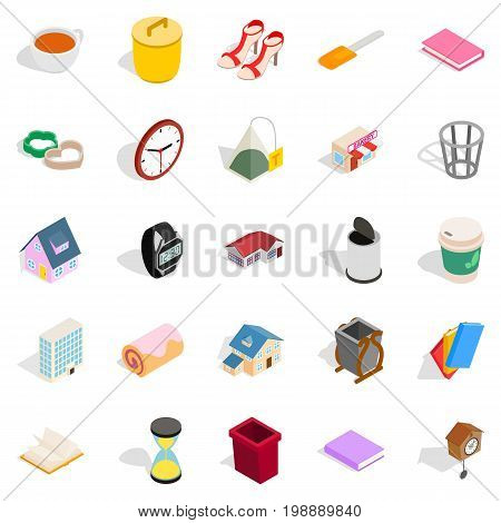 Peasant house icons set. Isometric set of 25 peasant house vector icons for web isolated on white background