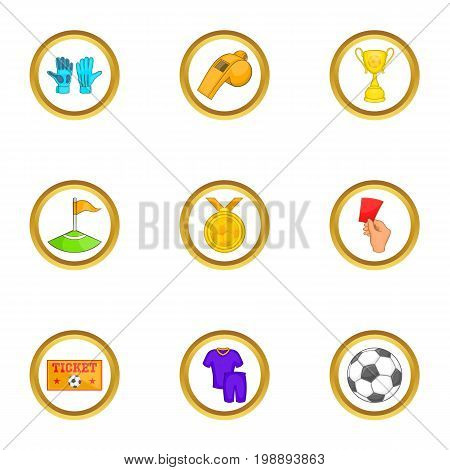 Football equipment icons set. Cartoon set of 9 football equipment vector icons for web isolated on white background