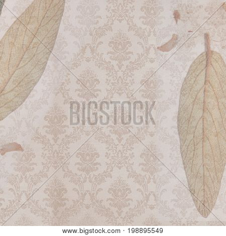 Background sepia true leaves  canvas material handmade 
And 50's upholstery in the background