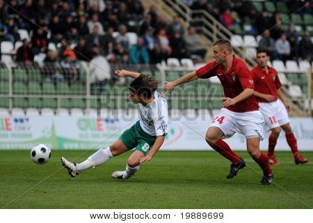 KAPOSVAR, Hungría - 23 de octubre: Kornel Kulcsar (L) en acción en un Campeonato Nacional Húngaro para