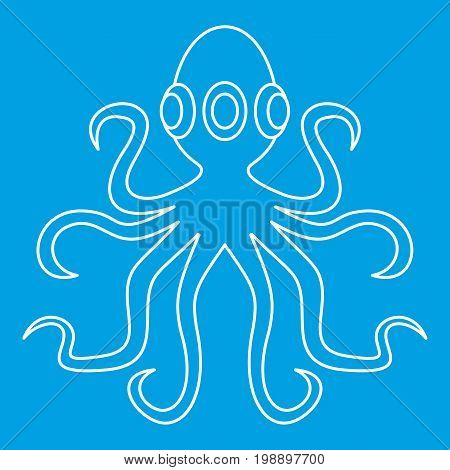 Octopus icon blue outline style isolated vector illustration. Thin line sign