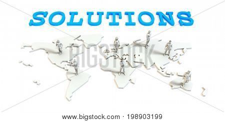 Solutions Global Business Abstract with People Standing on Map 3D Illustration Render