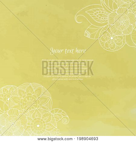 Floral and ornamental background. Flowers on a yellow watercolor background