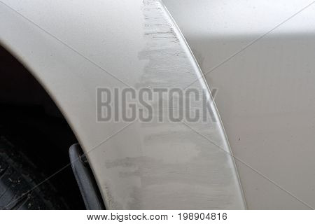 Vehicle Car Scratch Damage From Accident On Traffic Road