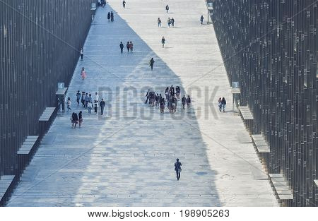 SEOUL SOUTH KOREA - APR 15 2016 : Ewha Woman University Modern Architecture Building exterior Space