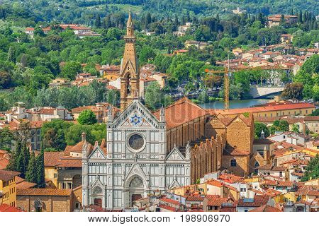 Above View Of Basilica Of Santa Croce (basilica Di Santa Croce Di Firenze) On  Holy Cross Square (pi