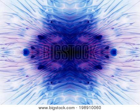 Abstract background of thread like color splotch similar to lotus mandala. Watercolor gradient from dark blue to light purple