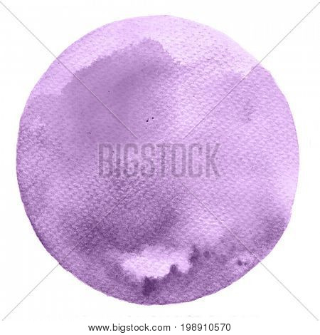 Watercolor purple circle in trendy colors. Watercolor purple stain isolated on white background. 