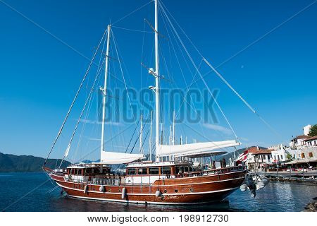 Yachting marina of Marmaris in Turkey resort town on the Aegean Sea