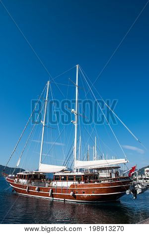 Yachting marina of Marmaris in Turkey resort town on the Aegean Sea