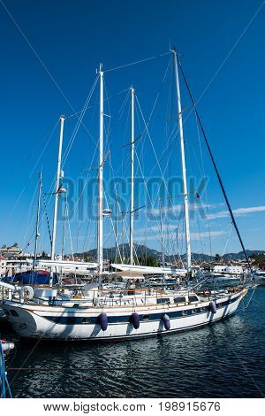 Yachting marina of Marmaris in Turkey resort town on the Aegean Sea