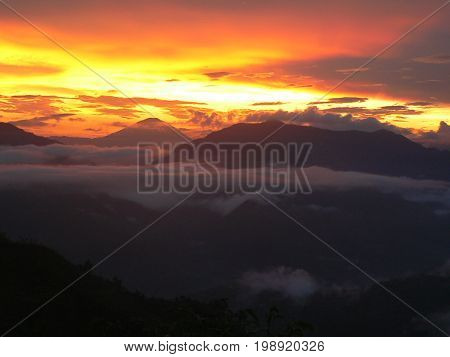 Firing sky at sunset in mid-hills of Central Nepal.