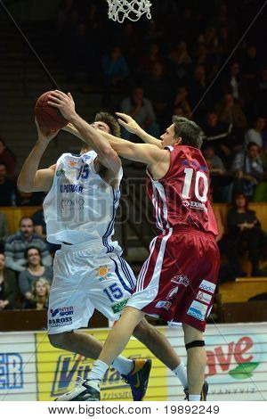 KAPOSVAR, HUNGARY - DECEMBER 11: Dan Werner (15) in action at a Hungarian Championship basketball game Kaposvar vs. Salgotarjan December 11, 2010 in Kaposvar, Hungary.