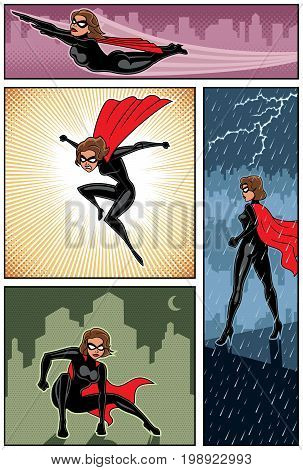 Set of 4 super heroine banners. No transparency and gradients used.