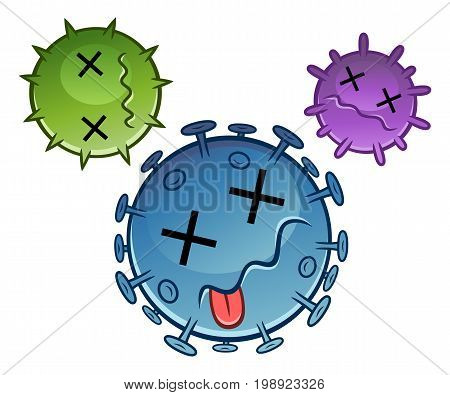 Three cartoon dead viruses. Cartoon pest series.