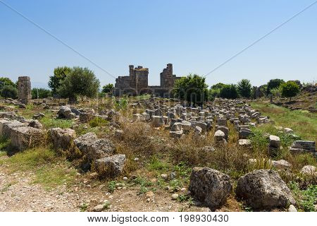 Ancient ruins of Perge. The ruins of an ancient Roman basilica.Turkey.