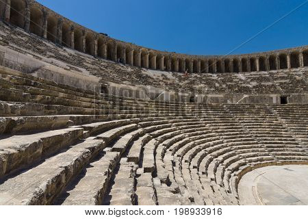 The Roman ancient theater in Aspendos. The province of Antalya. Mediterranean coast of Turkey.