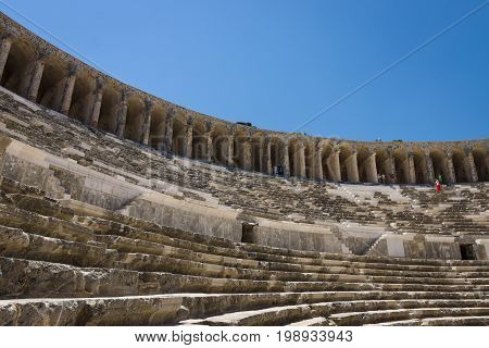 The Roman ancient theater in Aspendos. The province of Antalya. Mediterranean coast of Turkey.