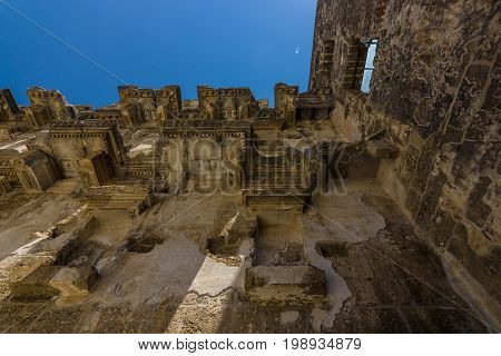 The fragment of a Roman ancient theater in Aspendos. The province of Antalya. Mediterranean coast of Turkey.