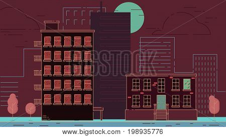 City Street stroke style vector illustration skyskrapers