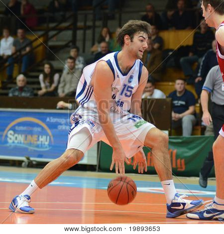 KAPOSVAR, HUNGARY - JANUARY 12: Dan Werner (L) in action at a Hugarian Cup basketball game Kaposvar vs. Paks January 12, 2011 in Kaposvar, Hungary.